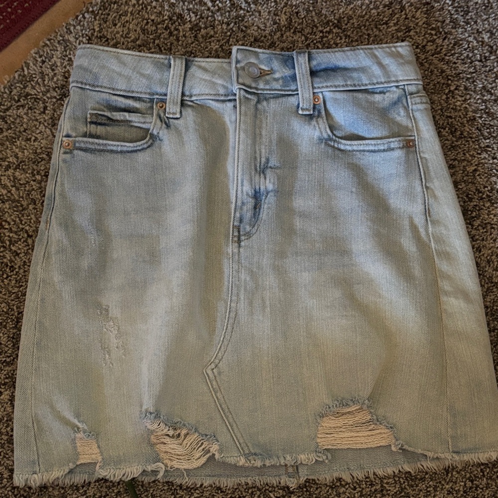 Distressed Light Blue Denim Skirt